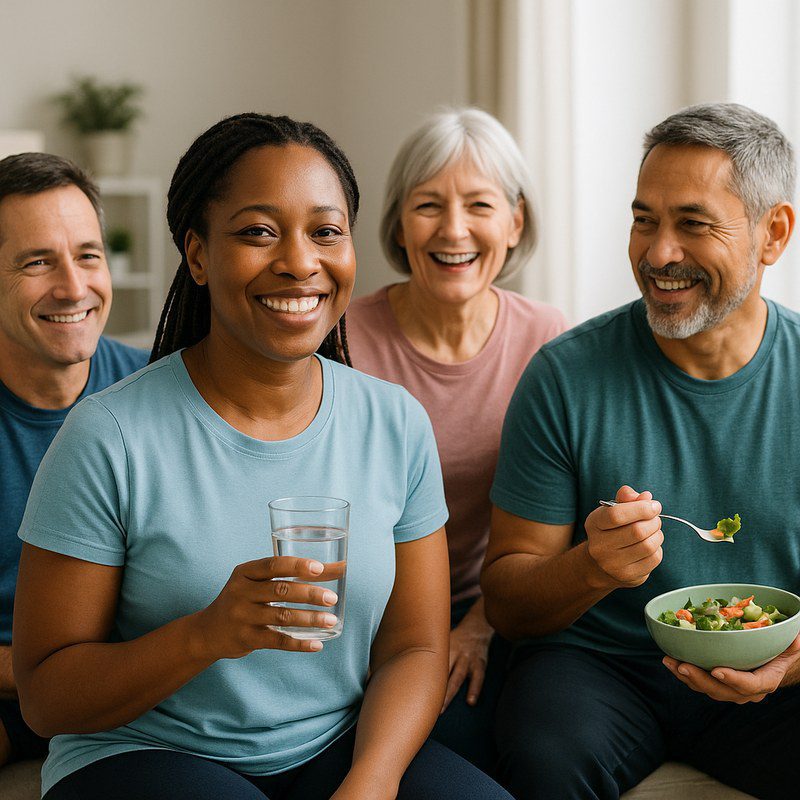 Group exercising together outdoors