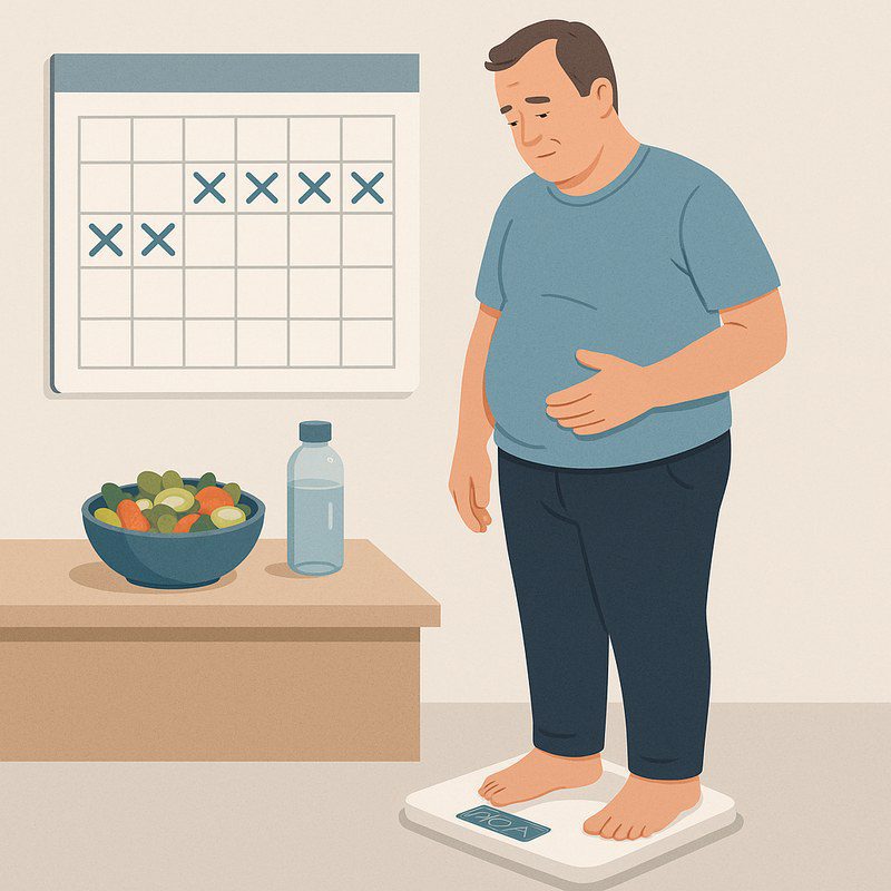 Adult exercising and tracking weight loss progress