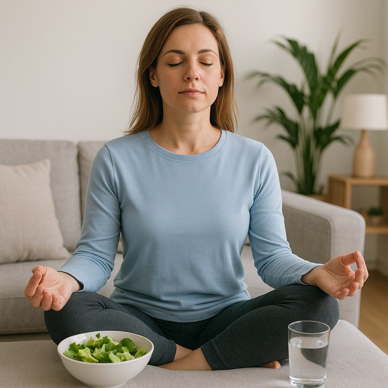 Person practicing relaxation for stress and appetite control