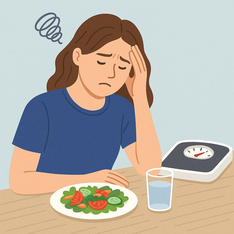 Person managing stress with healthy eating habits