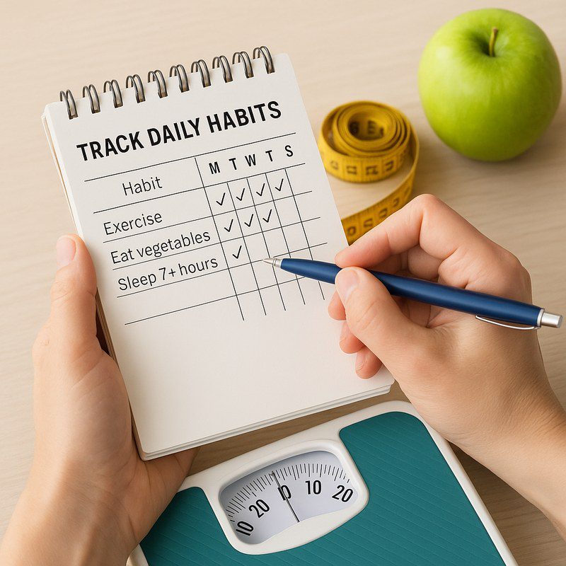Person tracking daily habits for weight loss