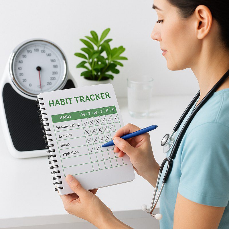 Person tracking daily habits for weight loss
