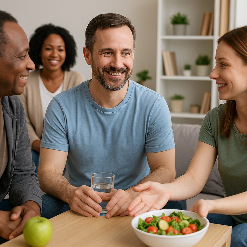 Group of adults exercising together outdoors